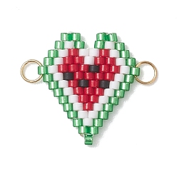 Красный Подвески-соединители в форме арбузных сердечек из стеклянных бусинок, с 304 кольцами из нержавеющей стали, золотые, красные, 19x17x2 мм, отверстие : 2 мм
