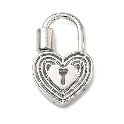 Платина Латунные подвески, сердце блокировки прелести, без кадмия и без свинца, стойки покрытие, долговечный, платина, 30x18x4 мм, отверстие : 12.5x7 мм