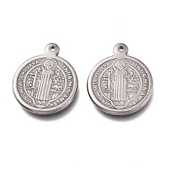 Нержавеющая Сталь Цвет Не тускнеющие 304 подвески из нержавеющей стали, плоский круглый с медалью святого бенедикта, цвет нержавеющей стали, 22x18.5x2 мм, отверстие : 1.5~1.8 мм
