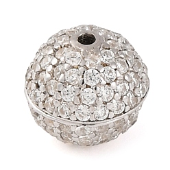 Платинированный 925 винтовые застежки из стерлингового серебра с микропаве и прозрачным фианитом, круглые, Реальная платина, 7 мм, отверстие : 0.8 мм