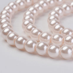 Lavender Blush Eco-Friendly Dyed Glass Pearl Beads Strands, Grade A, Round, Cotton Cord Threaded, Lavender Blush, 6mm, Hole: 1.2~1.5mm, about 70pcs/strand, 15.7 inch