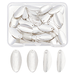 Silver 80Pcs Brass Blank Tag Flat Oval Slice Pendants, Silver, 18x9x2mm, Hole: 1mm