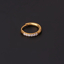 Золотой 316 серьги-кольца из нержавеющей стали с микропаве из прозрачного кубического циркония для фиксации хряща, кольцо, золотые, 11.3 мм, внутренний диаметр: 8 мм