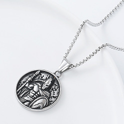 Нержавеющая Сталь Цвет Рок-стиль 304 Подвеска-медальон в виде круглой медали воина из нержавеющей стали для мужчин, цвет нержавеющей стали, 23.62 дюйм (60 см)