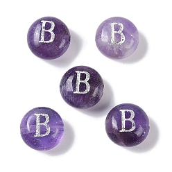 Letter B Природный аметист бисера, рондель с письмом, В письме, 8.5~9x5~5.5 мм, отверстие : 1.2 мм