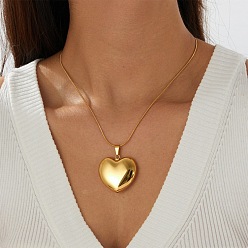 Golden Valentine's Day 304 Stainless Steel Love Heart Pendant Necklaces for Women, Golden, 16.38 inch(41.6cm)