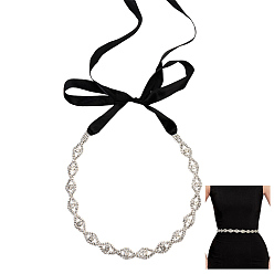 Черный Металлические пояса для свадебного платья с кристаллами и стразами в форме конского глаза, с полиэфирной лентой, серебряный цвет гальваническим, чёрные, 2450 мм