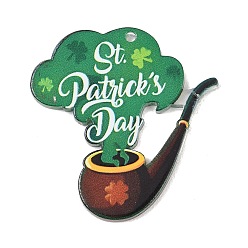 Клевер Непрозрачные акриловые подвески с принтом ко Дню Святого Патрика, клевер, 38x36x2.5 мм, отверстие : 1.8 мм