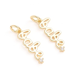 Золотой Латунные микро проложить кубического циркония подвески, с целью перехода в кольце, слово детка, прозрачные, золотые, 18.5x6x2 мм, отверстие : 3 мм