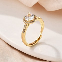 Настоящее золото 18K Кольца для женщин с микропаве из латуни и прозрачными кубическими цирконами, плоско-круглые, без кадмия, без никеля и без свинца, стойки покрытие, долговечный, ионное покрытие (ip), реальный 18 k позолоченный, размер США 6 (16.5 мм)
