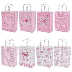 Pink 24 шт. 8 стили бумажные подарочные сумки с бантом, подарочные упаковочные пакеты с ручками, прямоугольные, розовые, 28.8 см, развернуть: 21x15x8 см, 3 шт / стиль