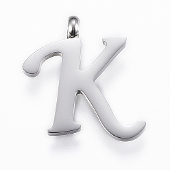 Letter K Устойчивые к потускнению 304 подвески из нержавеющей стали, Начальная буква, letter.k, цвет нержавеющей стали, 16.5x14.5x2 мм, отверстие : 2 мм