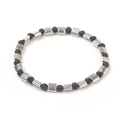 Lava Rock Natural Lava Rock Beads Stretch Bracelets, with Alloy Finding, Antique Silver, 2-1/4 inch(5.75cm)