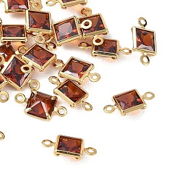 Chocolate SHEGRACE Brass Pave Cubic Zirconia Square Connector Charms, Cadmium Free & Nickel Free & Lead Free, Long-Lasting Plated, Real 18K Gold Plated, Chocolate, 11x6x2.5mm, Hole: 1mm