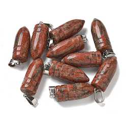 Джаспер Кунжут Подвески из натуральной красной кунжутной яшмы с острыми краями, подвески в форме пули с 201 защелкивающимися дужками из нержавеющей стали, цвет нержавеющей стали, 29.5x10 мм, отверстие : 4x7 мм