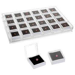 Black 24-Grid Transparent Acrylic Loose Diamond Package Organizer Boxes, Square Clear Window Gems Case Sets with Sponge Inside, Black, 31.7x22.3x2.25cm, Small Box: 4.35x4.1x1.6cm