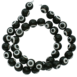 Black Handmade Lampwork Beads, Evil Eye, Round, Black, 10mm, Hole: 1.5mm, about 38pcs/strand