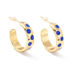 Сине-фиолетовый Серьги-гвоздики из настоящей позолоченной латуни 18k для женщин, серьги-кольца с эмалью и узором в горошек, серьги-кольца с реечным покрытием, без кадмия и без свинца, синий фиолетовый, 6x19x2 мм, штифты : 1 мм