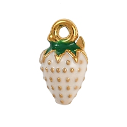 Белый 304 из нержавеющей стали шармы эмали, клубничное очарование, золотые, белые, 11x6 мм, отверстие : 1.2 мм