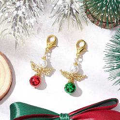 (52) Непрозрачная лаванда 2 шт 2 цвета ангел латунные колокольчики подвески украшения, со стеклянными шариками и сплавов застежками когтя омара, разноцветные, 49 мм, 1 шт / цвет