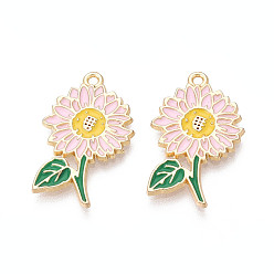 Розовый Подвески из эмали и сплава, , золотые, без кадмия, без никеля и без свинца, туманная роза, 25.5x15.5x1.5 мм, отверстие : 1.4 мм