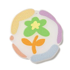Light Green Printed Acrylic Pendants, Flower Charm, Light Green, 37x35x2.5mm, Hole: 1.6mm