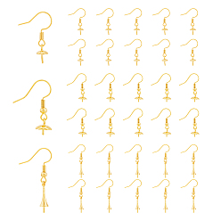 Golden 30Pcs 3 Style Rack Plating Brass Earring Hooks, for Half Drilled Beads, Long-Lasting Plated, Lead Free & Cadmium Free, Golden, 21~33.5mm, Pin: 0.6~0.9mm, 10Pcs/style