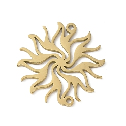 Настоящее золото 18K 304 подвески из нержавеющей стали, выдолбленный солнечный механизм подвеска, реальный 18 k позолоченный, 24.5x24.5x1 мм, отверстие : 1.5 мм