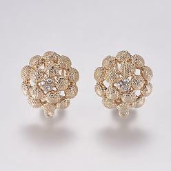 Золотой Сплав серьги горный хрусталь выводы, с петлей, цветок, золотые, 23x20 мм, отверстия: 1 мм, штифты: 0.7 мм