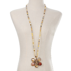 (932FM) Темно-синий аква-матовый с подкладкой Стеклянные круглые бусины сплава кулон цветок длинные ожерелья для женщин, золотые, темно-золотистые, 41.34 дюйм (105 см)