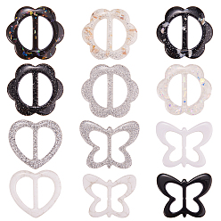 Mixed Color Resin Buckle Clasps, For Webbing, Strapping Bags, Garment Accessories, Flower & Heart & Butterfly, Mixed Color, 12pcs/set