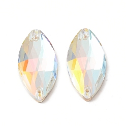 Light Crystal AB Форма глаза лошади пришить на стразах, k 5 стеклянный страз, 2-отверстие ссылка, плоская спинка с покрытием, швейные украшения, свет кристалл AB, 32x15x6 мм, отверстие : 1 мм