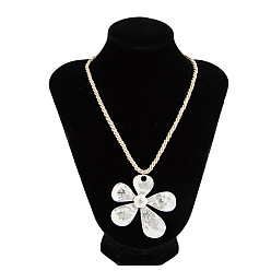 Платина Женские ожерелья из хлопкового шнура с подвеской в виде цветка из сплава, платина, 18.50 дюйм (47 см), Кулон : 65x65 мм