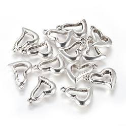 Antique Silver CCB Plastic Pendants, Heart, Antique Silver, 21x16x4mm, Hole: 1.5mm