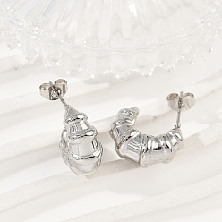 Нержавеющая Сталь Цвет 304 из нержавеющей стали серьги, круассан, цвет нержавеющей стали, 17x7.5 мм