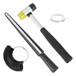 Schwarz Kunststoff mit Chromstahlringen Messwerkzeug-Set, zur Größenmessung von Fingerringen, Schwarz, 115x8x5 mm