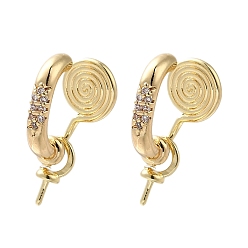 Настоящее золото 14K Фурнитура для ушей из латуни с кубическим цирконием, без кадмия, без никеля и без свинца, вихревые, реальный 14 k позолоченный, 21x17.5x11 мм, штифты : 0.5 мм