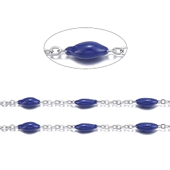 Полуночно-синий Ручной цепи эмаль бисера, с цепями из нержавеющей стали и шпулей, пайки, цвет нержавеющей стали, темно-синий, 1.5x1x0.1 мм, около 32.8 футов (10 м) / рулон