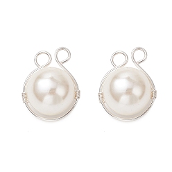 Серебро Подвески из медной проволоки с ракушками и жемчугом, белые, серебряные, 19x14.5x12~12.5 мм, отверстие : 2.5 мм