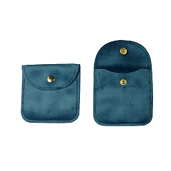 Dark Cyan Velvet Jewelry Storage Bags with Snap Button, for Earrings, Rings, Necklaces, Square, Dark Cyan, 6.5x6.5cm