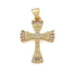 Прозрачный Латунные микро проложить кубического циркония подвески, крест прелести, стойки покрытие, без кадмия и без свинца, прочное покрытие, реальный 18 k позолоченный, прозрачные, 25.5x17.5x2.5 мм, отверстие : 3.5x3.5 мм