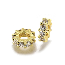 Золотой Латунные микропаве из прозрачного кубического циркония, стойки покрытие, долговечный, без свинца и без кадмия, плоско-круглые, золотые, 7.5x2.5 мм, отверстие : 3.5 мм