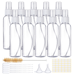 Clear Plastic Spray Bottles Makings, with Cleaning Brush, Dropper, Funnel Hopper, Label Paster, Clear, 16cm, Capacity: 120ml, 10pcs/set