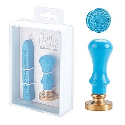 Blue Plastic Paper Box DIY Scrapbook, Brass Wax Seal Stamp, Wood Handle and Candle, Blue, 12.5x8.5x3.5cm