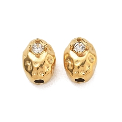 Oval Кованые 304 бусины из нержавеющей стали, инкрустированные прозрачными кубическими циркониями, ионное покрытие (ip), долговечный, реальный 18 k позолоченный, овальные, 8x6.5x6.5 мм, отверстие : 1.8 мм