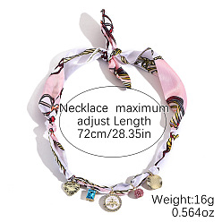 Pink Женские шарфы-ожерелья из ткани с набивным рисунком, эмалью из сплава, стразами, смолой и акрилом в виде пчел, золотые, розовые, 28.35 дюйм (72 см), Кулон : 25 мм