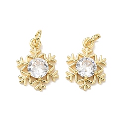Real 18K Gold Plated Brass Pave Clear Cubic Zirconia Pendants, Snowflake Charms, Long-Lasting Plated, Rack Plating, Lead Free & Cadmium Free, Real 18K Gold Plated, 16x12x4mm, Hole: 3mm