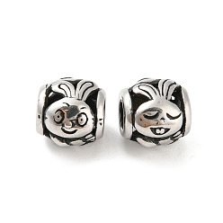 Antik Silber Farbe 316 chirurgische Edelstahlperlen, Kaninchen, Antik Silber Farbe, 10x9.5 mm, Bohrung: 4 mm