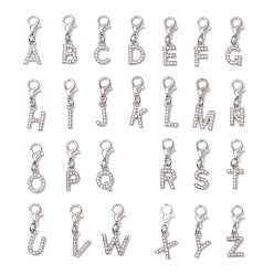 Платина 26 шт 26 стили сплав кристалл горный хрусталь подвеска украшения, с карабин-лобстерами , Письмо ~ Z, платина, 25.5~29 мм, 1 шт / стиль