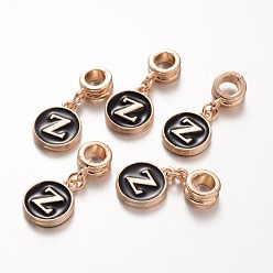 Letter Z Alloy Enamel European Dangle Charms, Flat Round with Letter.Z, 27mm, Hole: 5mm
